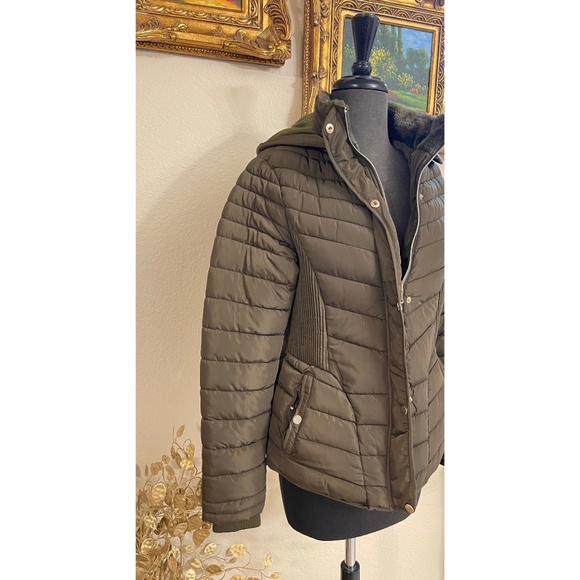 YMI Collection Olive Polyester Faux Women's Jacket Hooded L/G - Picture 3 of 7